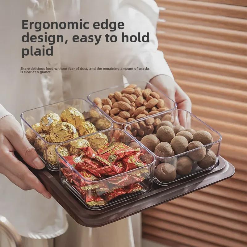 Multi-Compartment Decorative Snack Organizer Box with Dustproof Lid Cream
