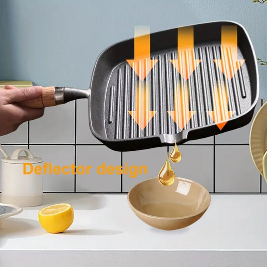 Premium Cast Iron Steak Pan with Wooden Handle