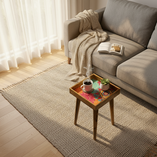 Elegant Wooden Handcrafted Designer Table with Meena Work Epoxy Finish