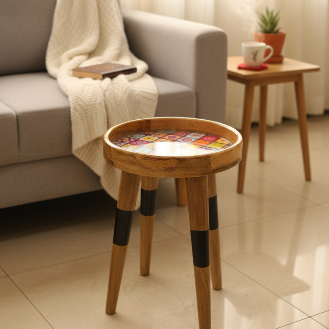 Elegant Wooden Handcrafted Designer Table with Meena Work Epoxy Finish