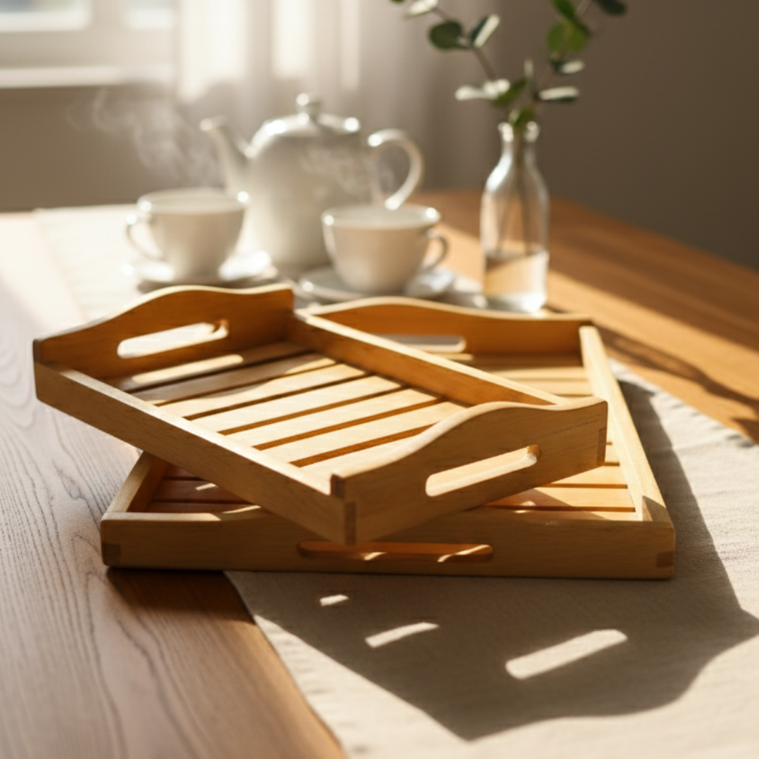 Elegant Modern Design Wooden Pine Wood Everyday Tray (Set of 3)