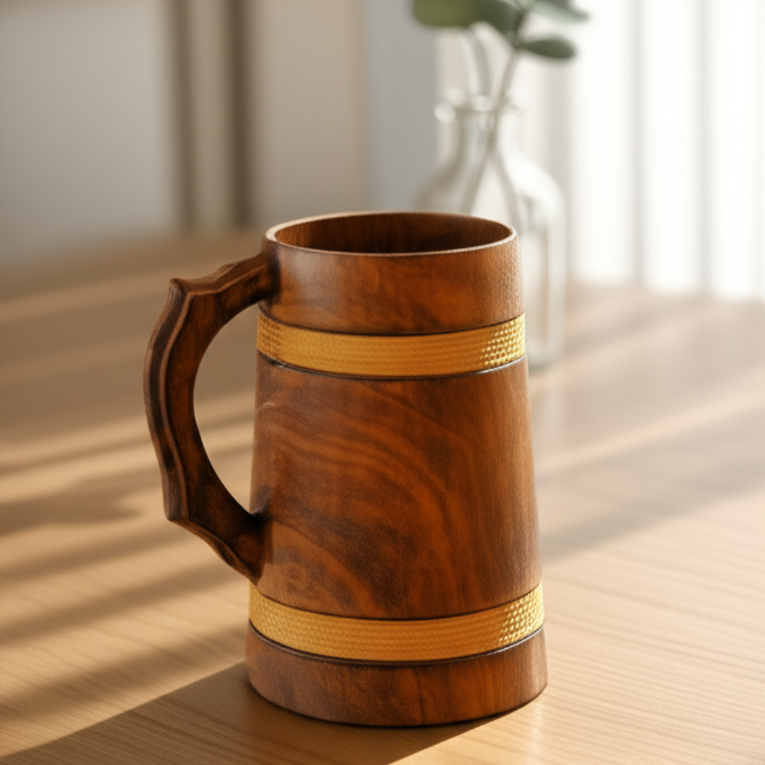 Multipurpose Classic Handcrafted Durable Finish Wood Beer Mug