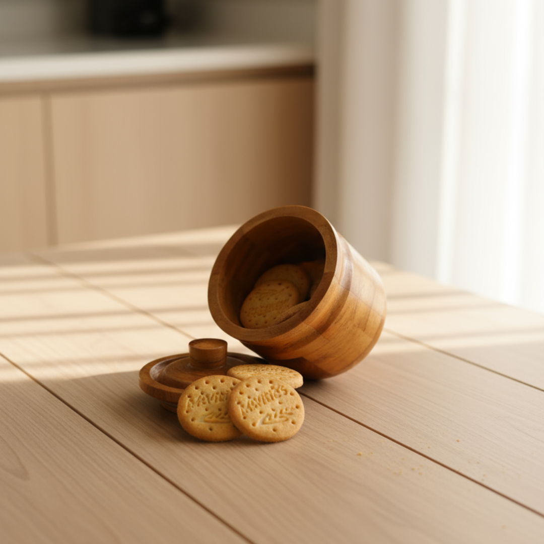 Premium Multi-Purpose Akasia Wooden Cookie Jar - 200ml Capacity