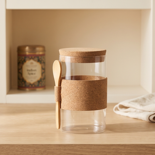 Premium Glass Storage Jar with Bamboo Lid & Spoon