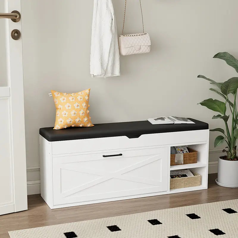 Shoe Storage Bench with Hidden Compartment and Dual Tiers