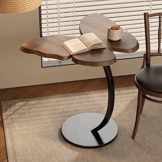 Butterfly Shaped Wooden Side Table With Iron Base