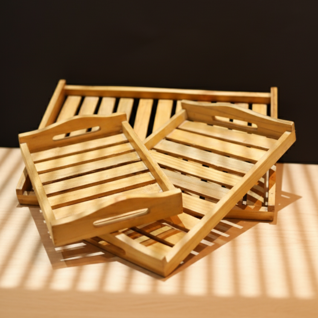 Elegant Modern Design Wooden Pine Wood Everyday Tray (Set of 3)