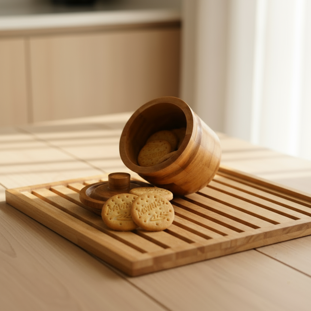 Premium Multi-Purpose Akasia Wooden Cookie Jar - 200ml Capacity