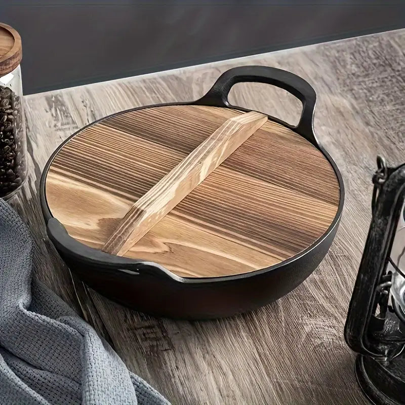 Rustic-Wood Non-Stick Cast Iron Simmer Pot