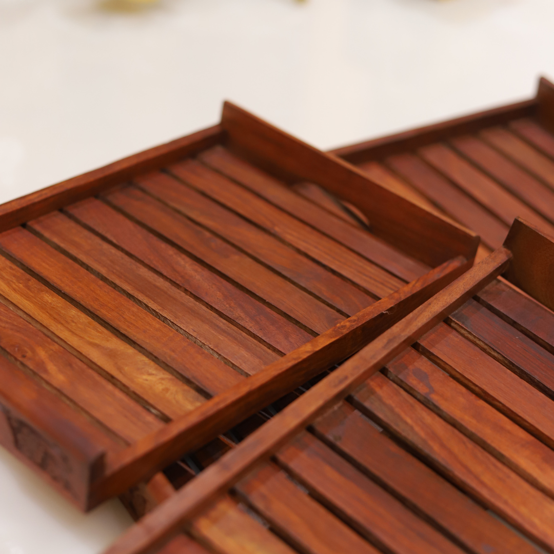 Premium Sheesham Wooden Tray Set of Three Sizes for Modern Homes