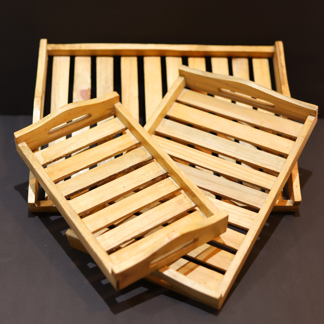 Elegant Modern Design Wooden Pine Wood Everyday Tray (Set of 3)