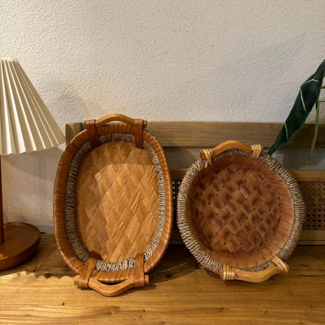 Multi-Use Natural Rustic Finish Elegant Handwoven Storage Tray