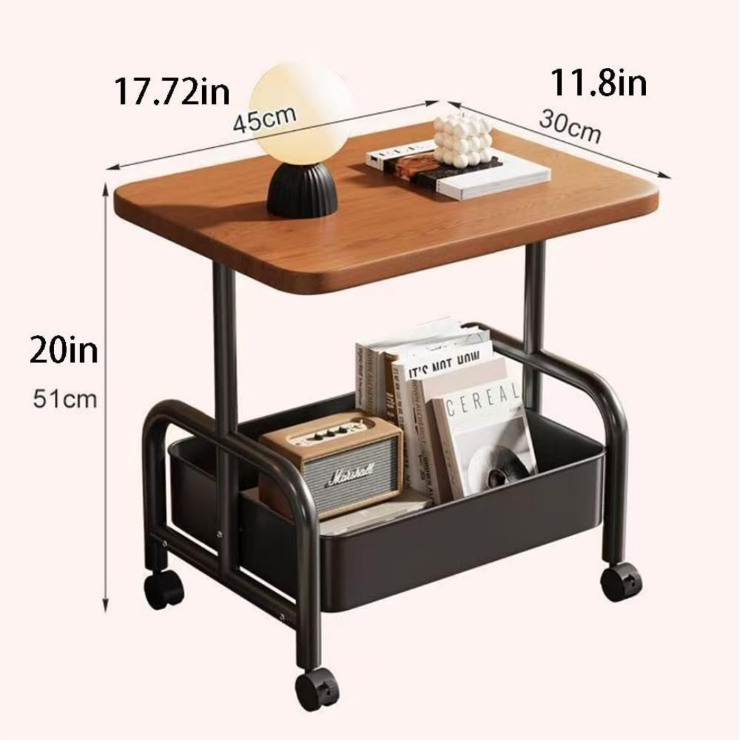 Multifunctional 2 Tier Rolling Side Table Storage Cart