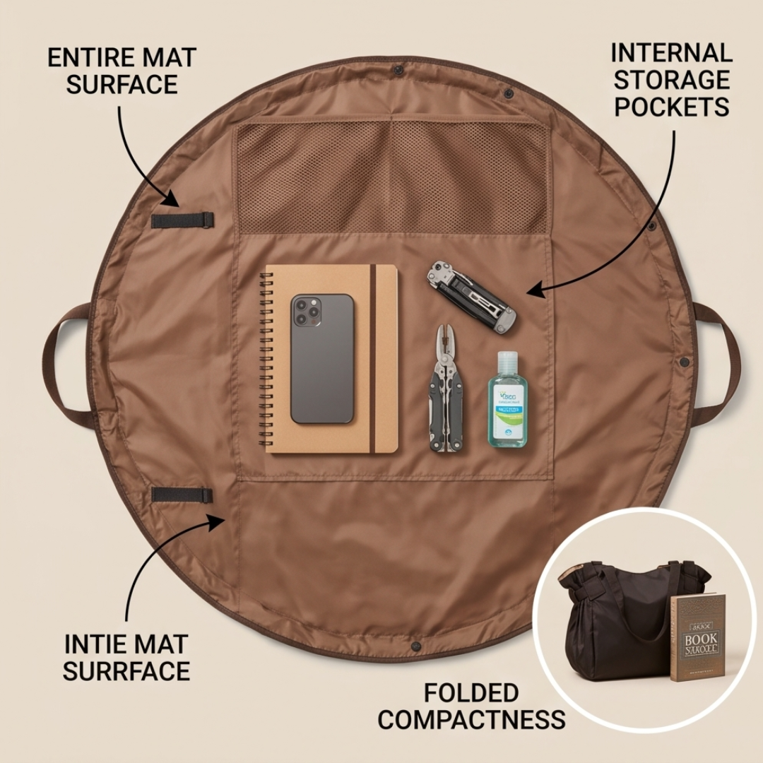 2 in 1 Foldable Round Mat Drawstring Tote Bag