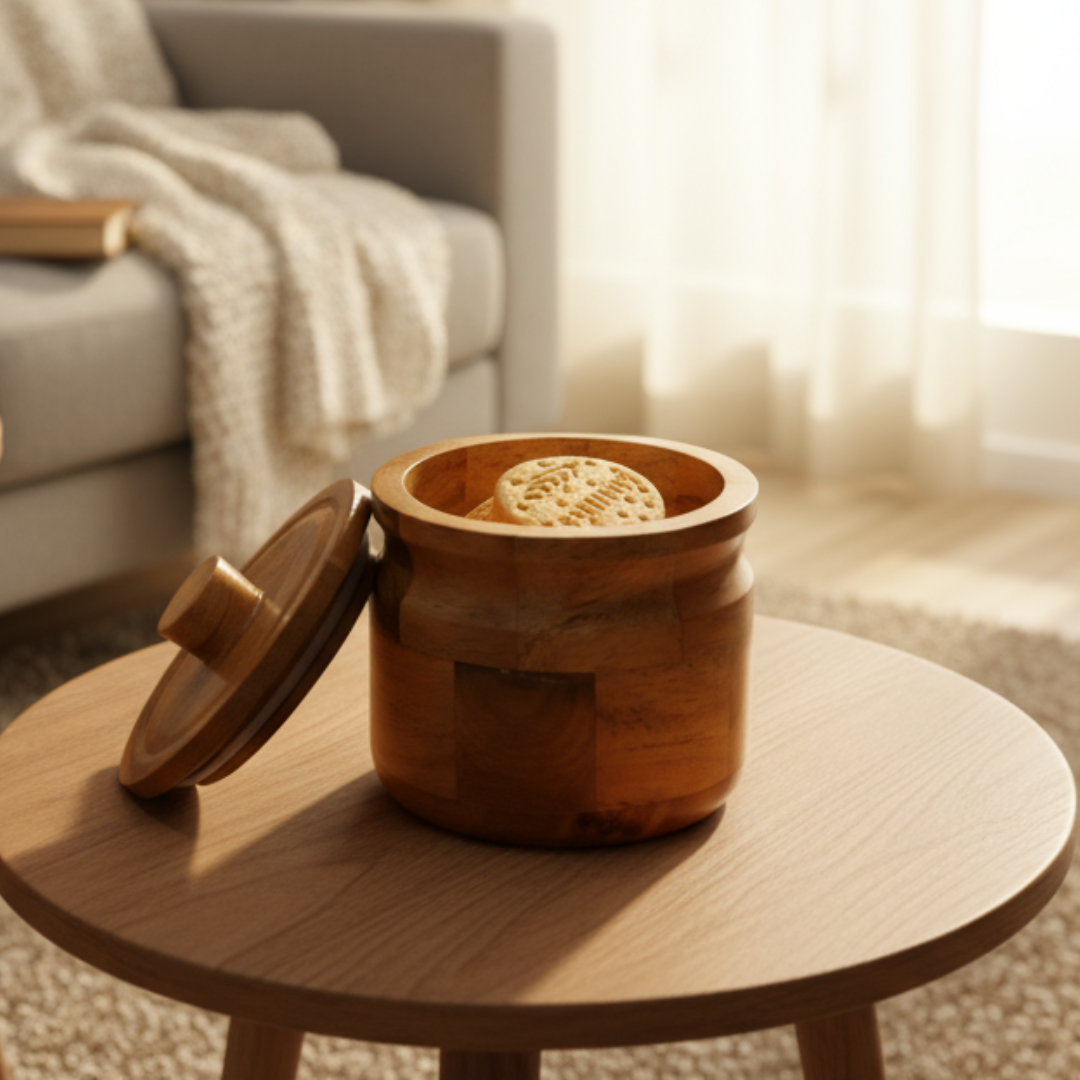 Premium Multi-Purpose Akasia Wooden Cookie Jar - 200ml Capacity