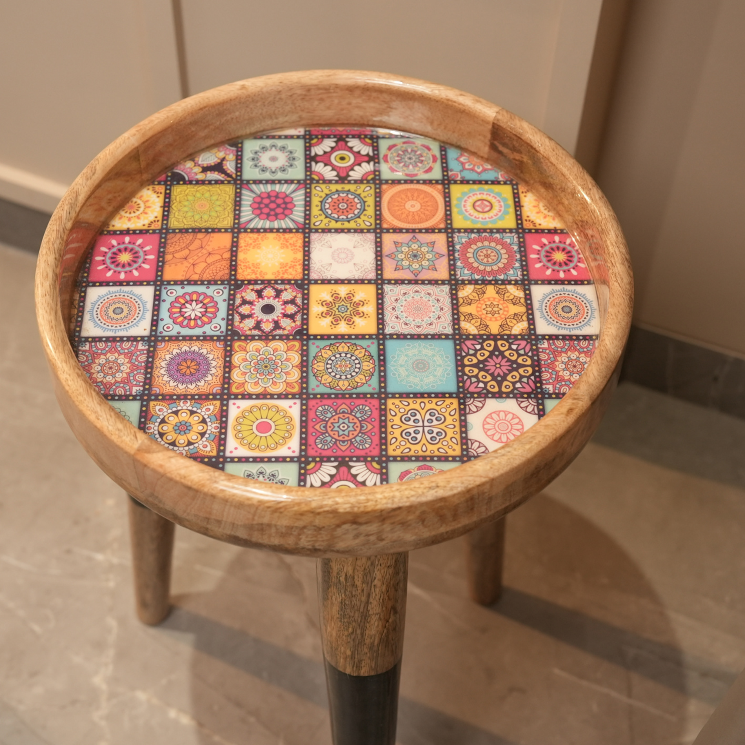 Elegant Wooden Handcrafted Designer Table with Meena Work Epoxy Finish