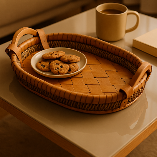 Multi-Use Natural Rustic Finish  Elegant Handwoven Storage Tray