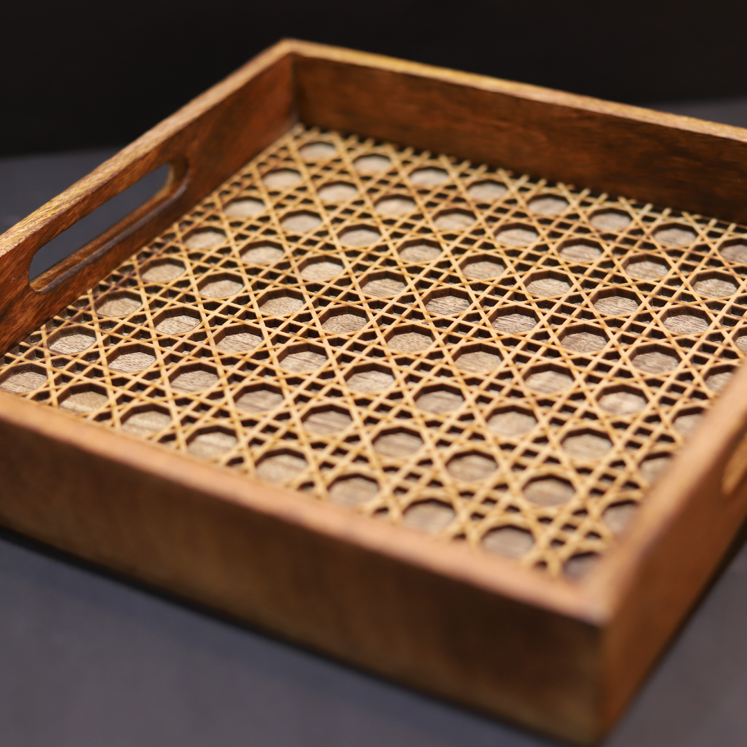 Premium Wood MDF Cutwork Mesh Tray with Elegant Design