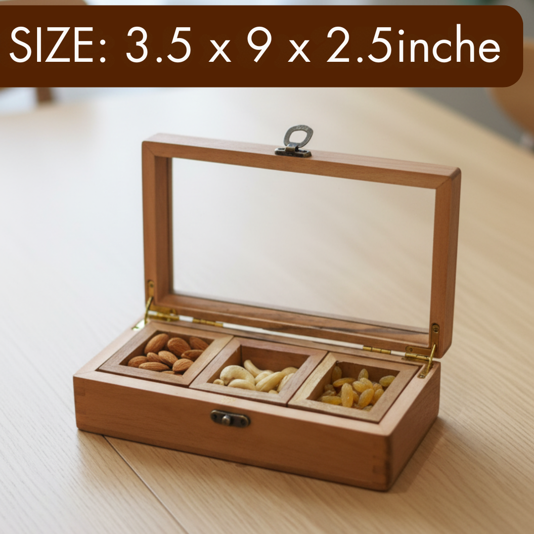 Premium Akasia Wood Glass Top Storage Boxes with Lid