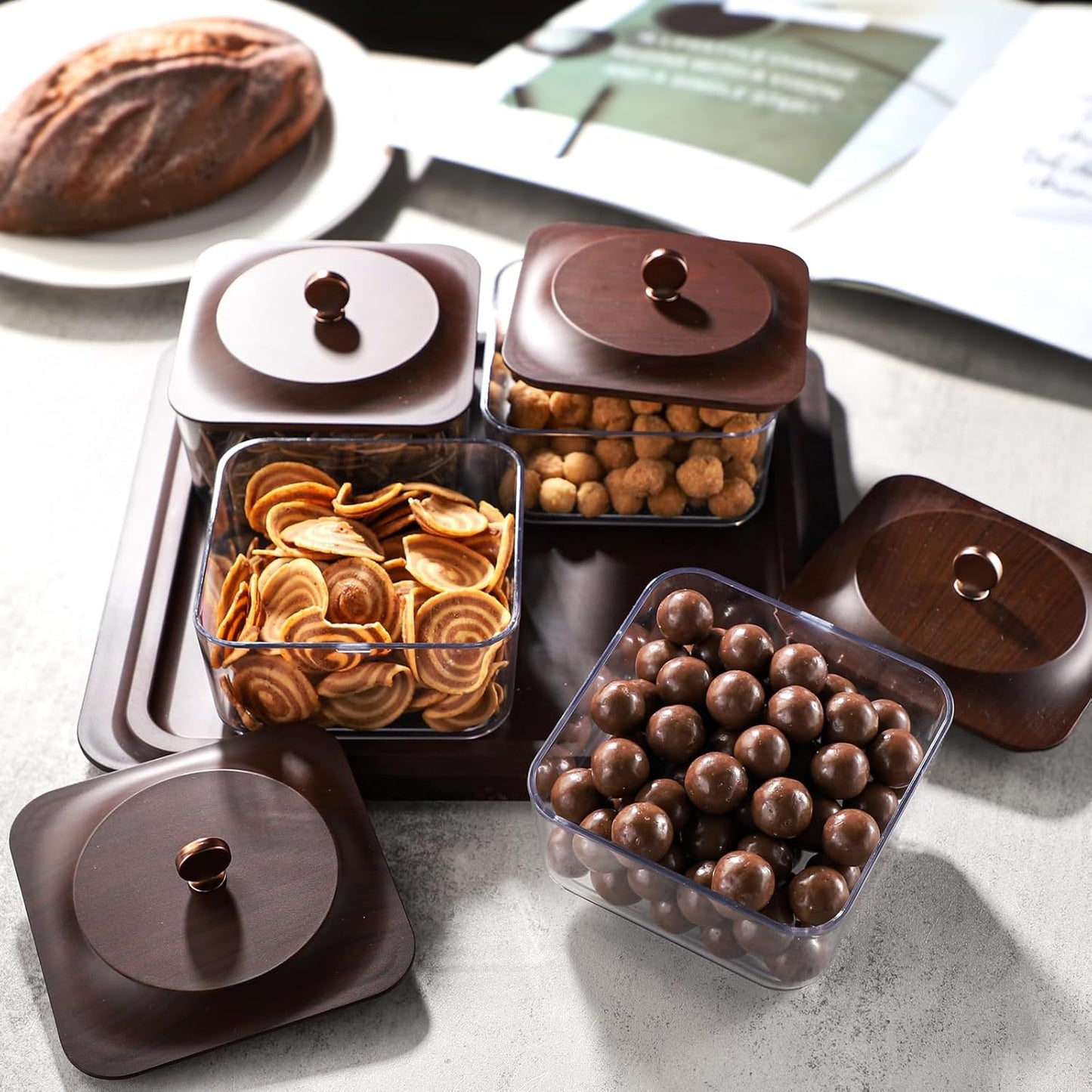 Multi-Compartment Decorative Snack Organizer Box with Dustproof Lid Cream