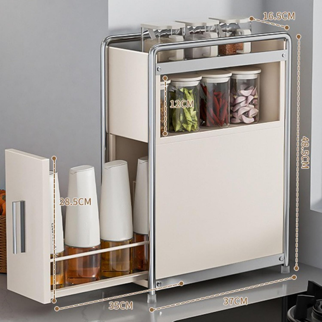 Compact Carbon Steel Multipurpose Spice Storage Rack with Pull Out Drawer