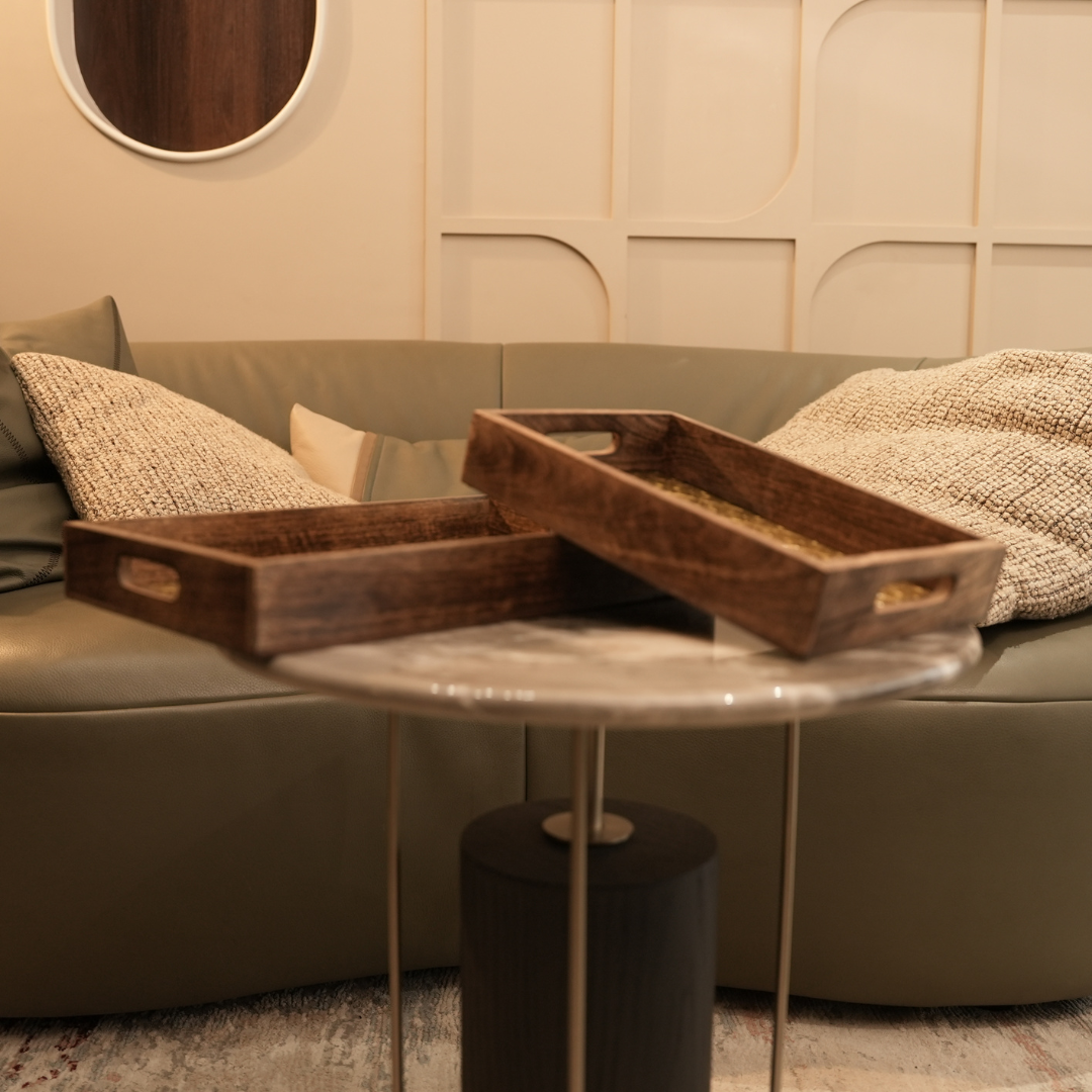 Premium Wood MDF Patra Work Decorative Tray Set with Golden Finish