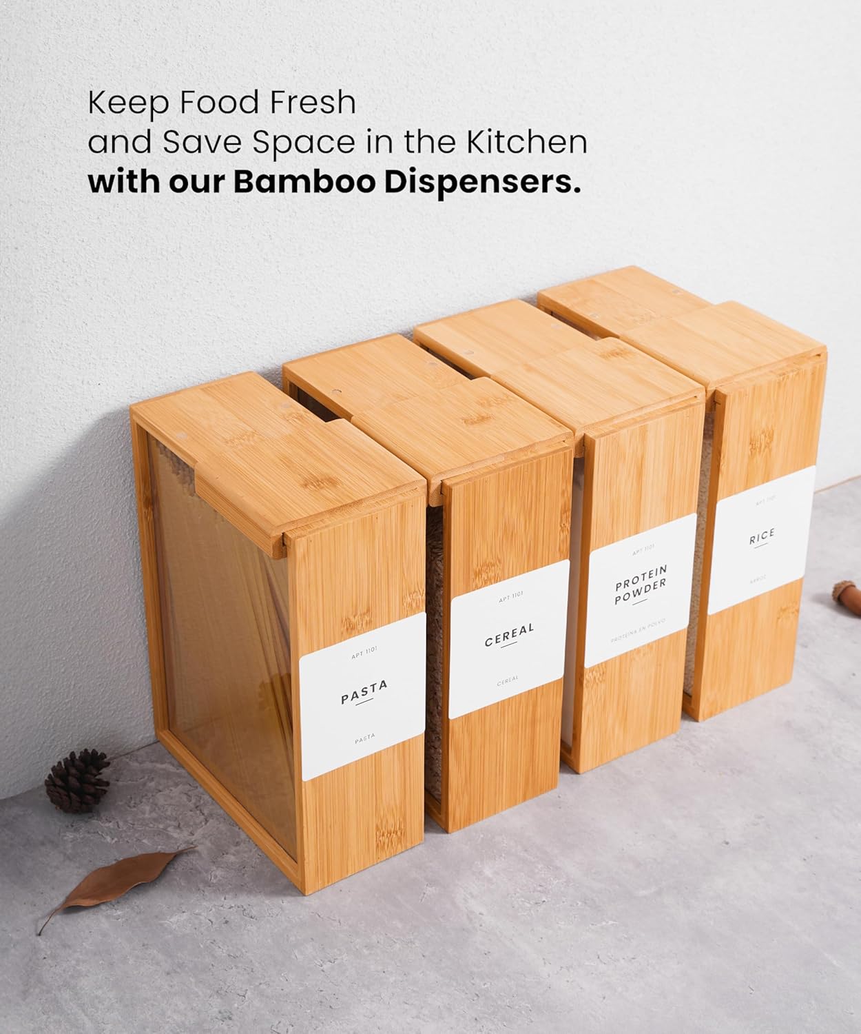 Airtight Bamboo Wood Food Storage Dispenser - 2000ml Capacity