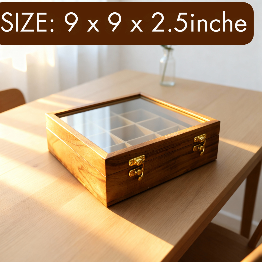 Premium Akasia Wood Glass Top Storage Boxes with Lid
