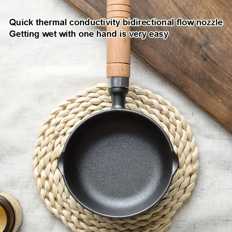 Durable Non-Stick Iron Tadka Pan with Wooden Handle