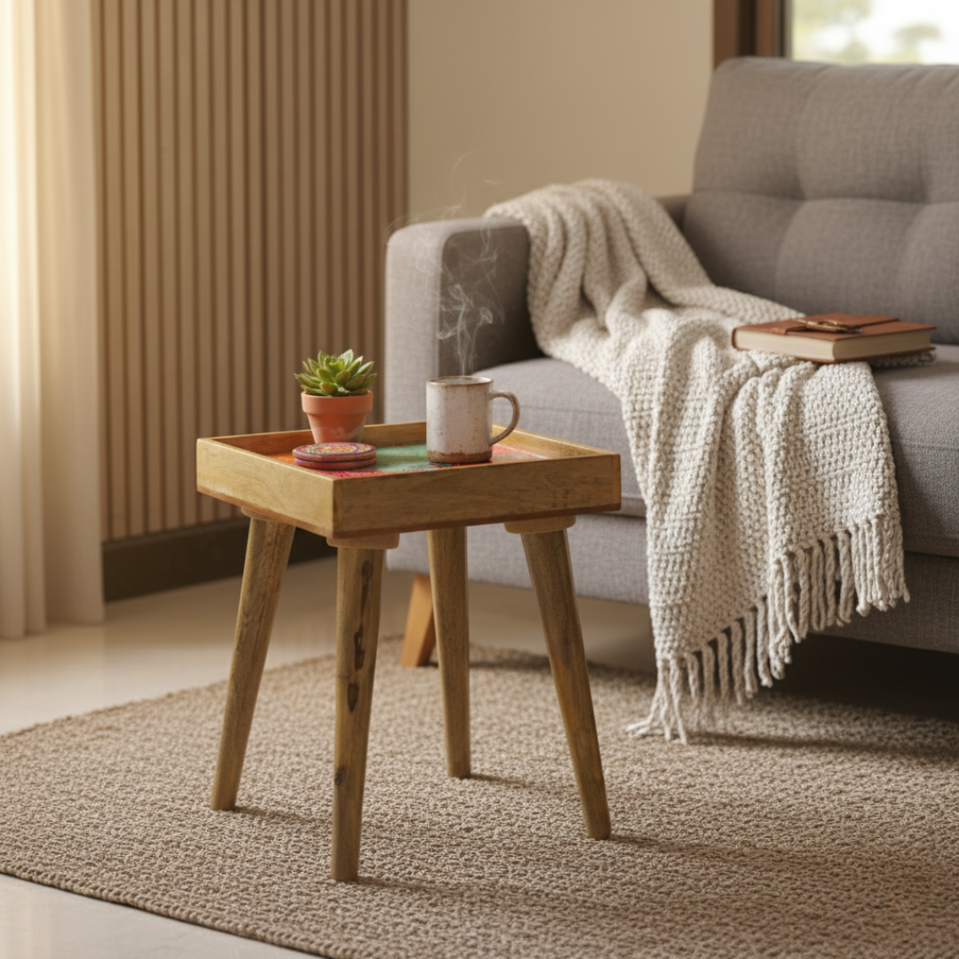 Elegant Wooden Handcrafted Designer Table with Meena Work Epoxy Finish