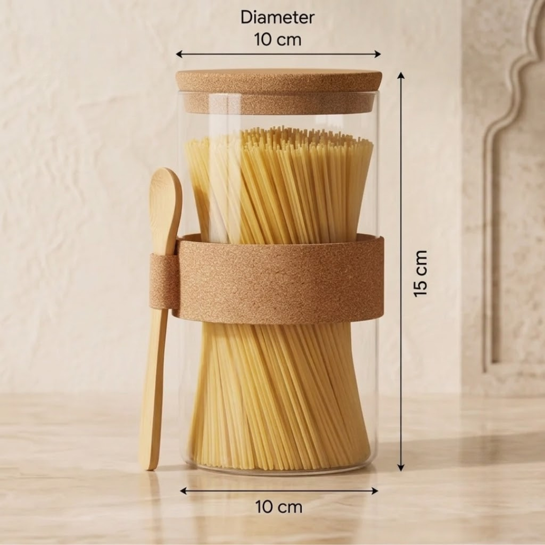 Premium Glass Storage Jar with Bamboo Lid & Spoon