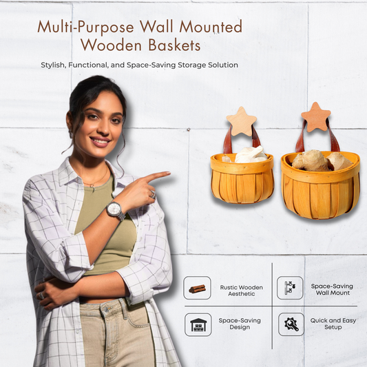 Multi-Purpose Wall Mounted Wooden Baskets Storage & Organization