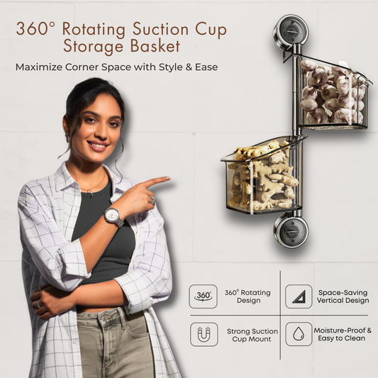 360° Rotating Suction Cup Storage Basket