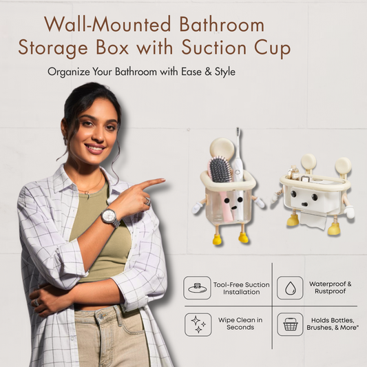 Wall-Mounted Bathroom Storage Box with Suction Cup