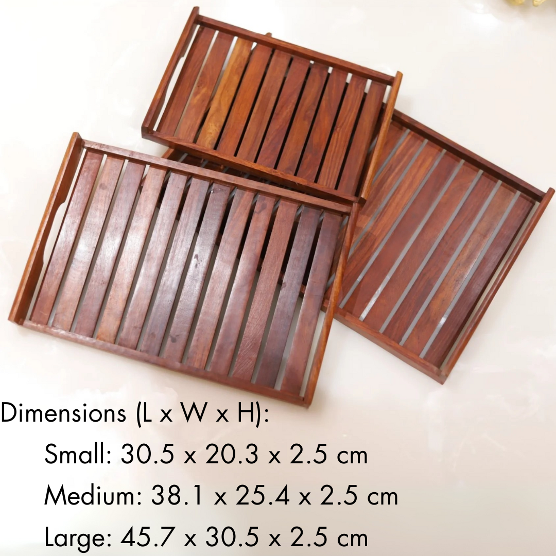 Premium Sheesham Wooden Tray Set of Three Sizes for Modern Homes