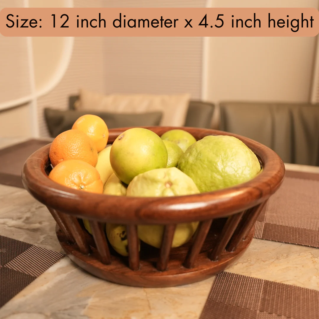 Elegant Design Premium Sheesham Round Wooden Fruit Basket