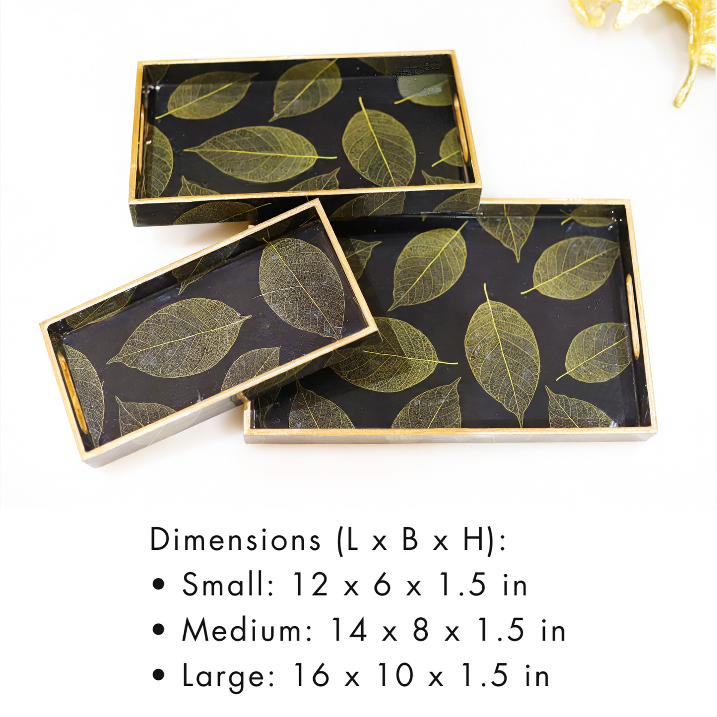 Elegant Leaf Pattern Resin MDF Tray for Modern Homes (Set of 3)