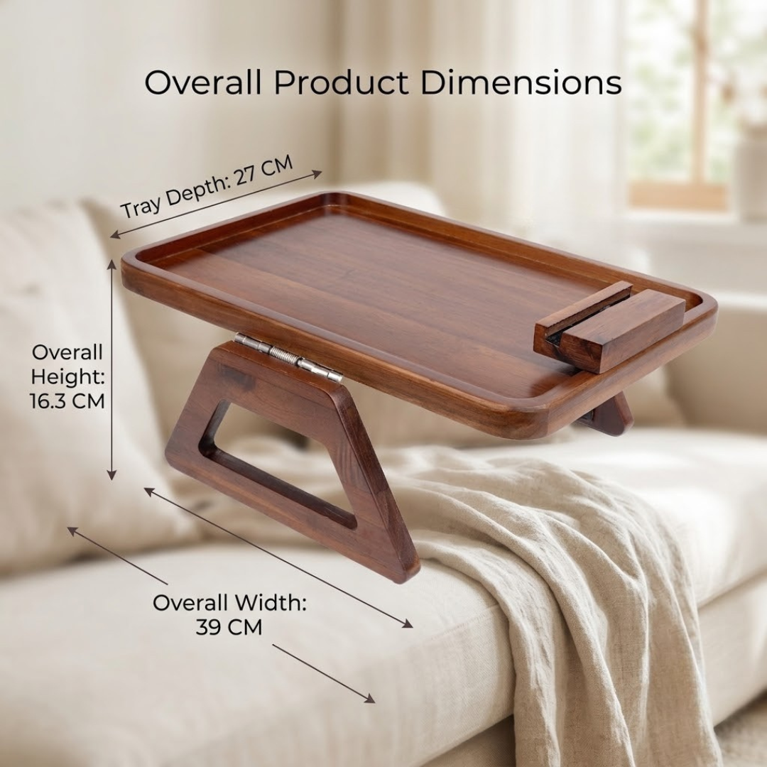 Bamboo Wood Sofa Arm Tray with Rotating Phone Holder