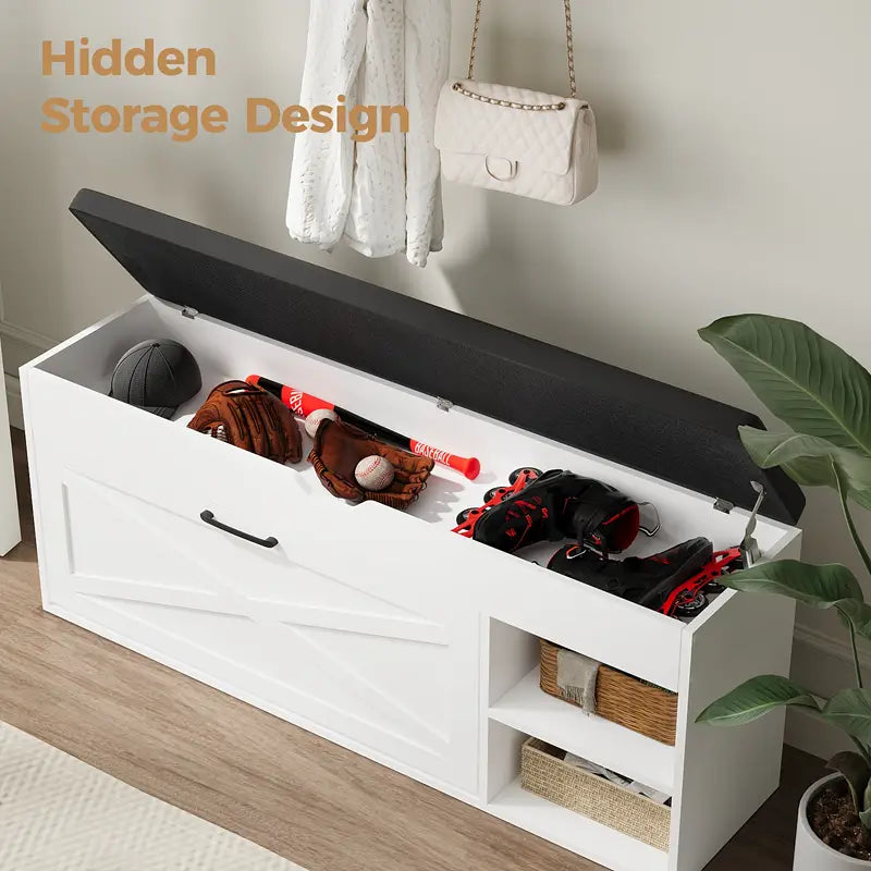 Shoe Storage Bench with Hidden Compartment and Dual Tiers