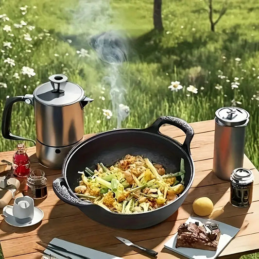 Rustic-Wood Non-Stick Cast Iron Simmer Pot