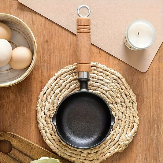 Durable Non-Stick Iron Tadka Pan with Wooden Handle