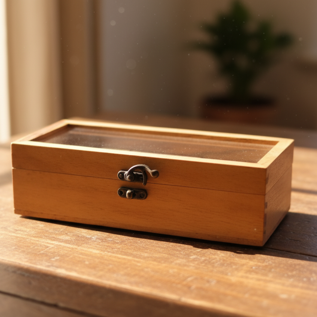 Premium Akasia Wood Glass Top Storage Boxes with Lid