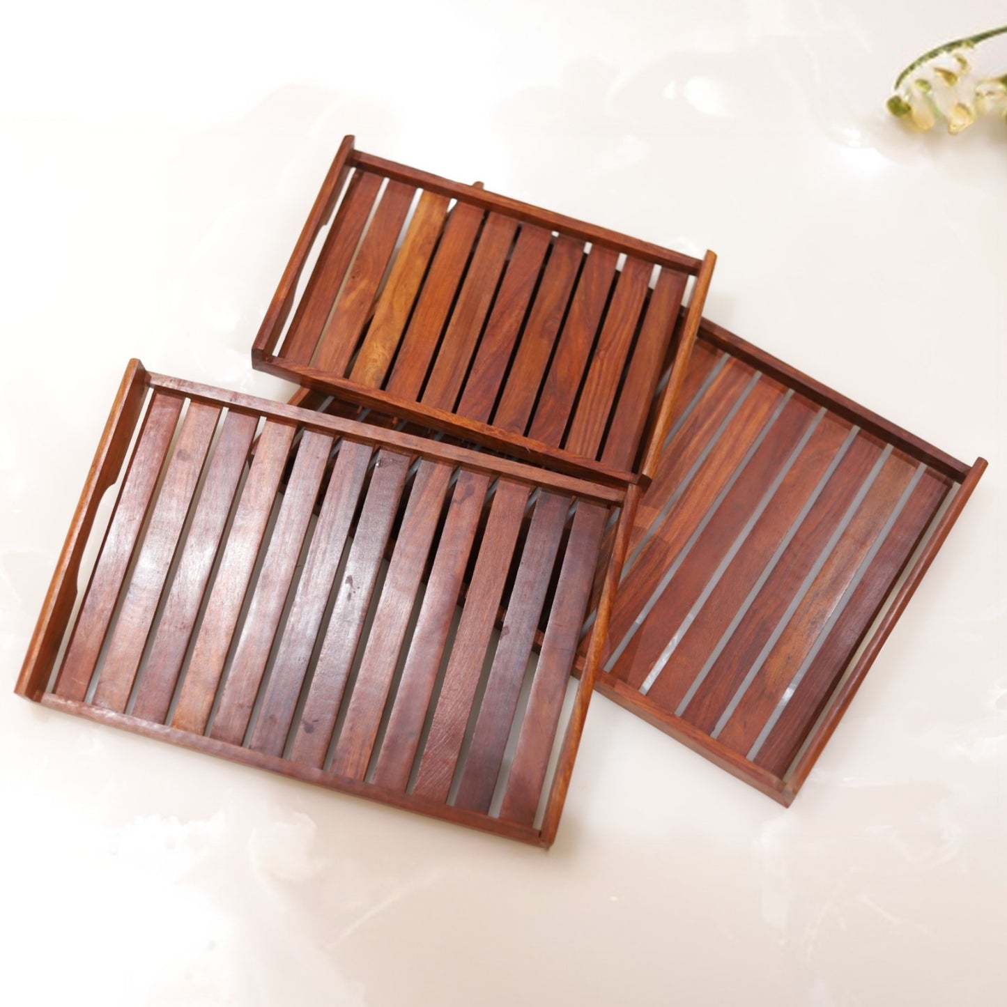Premium Sheesham Wooden Tray Set of Three Sizes for Modern Homes