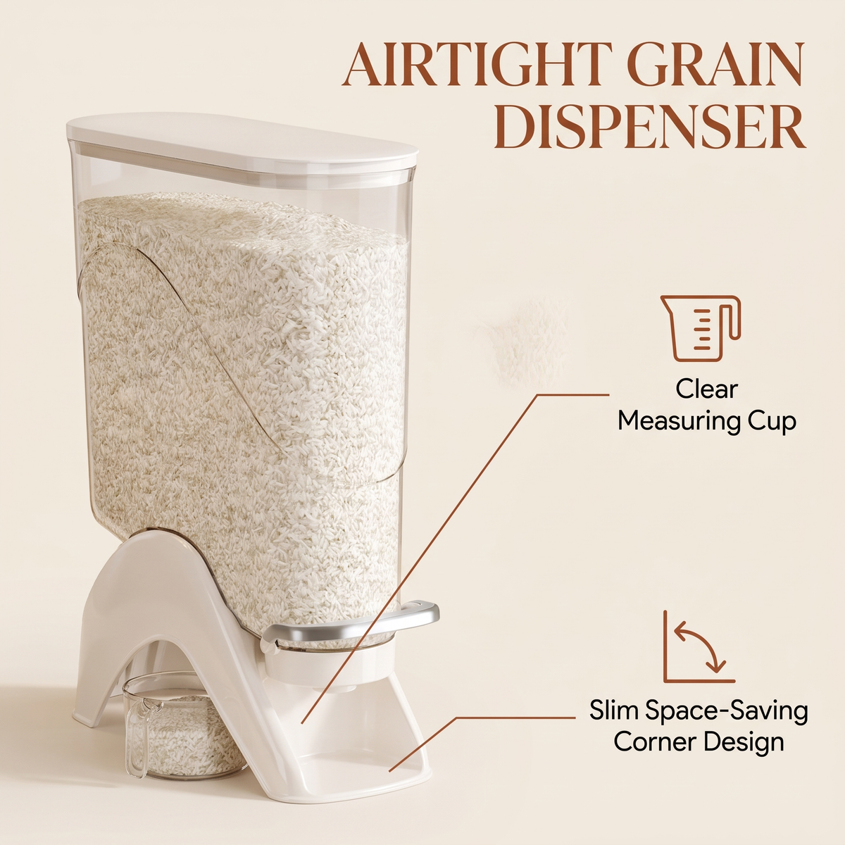 Slim Corner Airtight Grain Storage Dispenser
