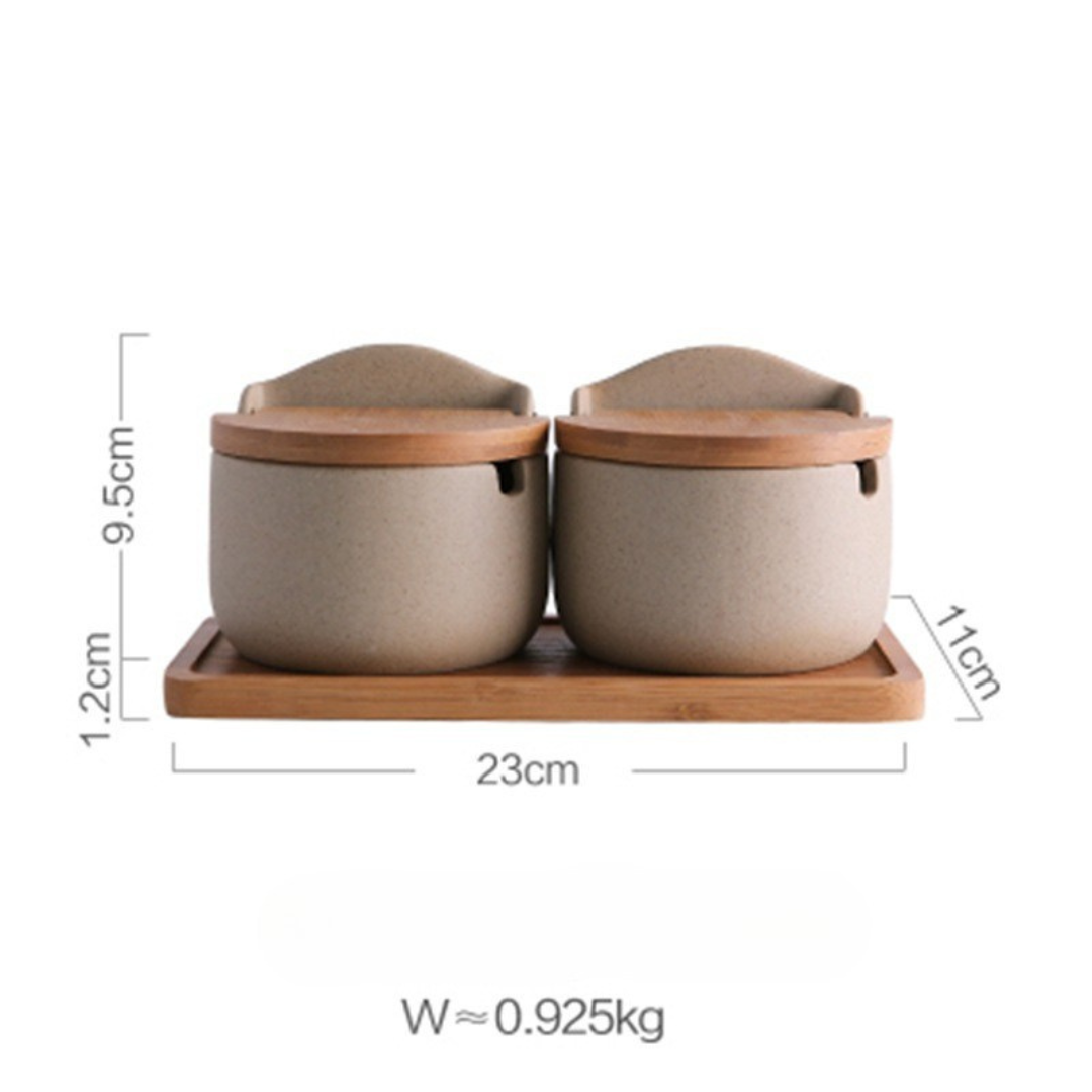 Elegant Japanese Ceramic Spice Jar Set with Bamboo Tray