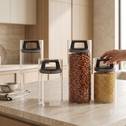 Premium Airtight Borosilicate Glass Storage Jar With Vacuum Lid (Set of 2)
