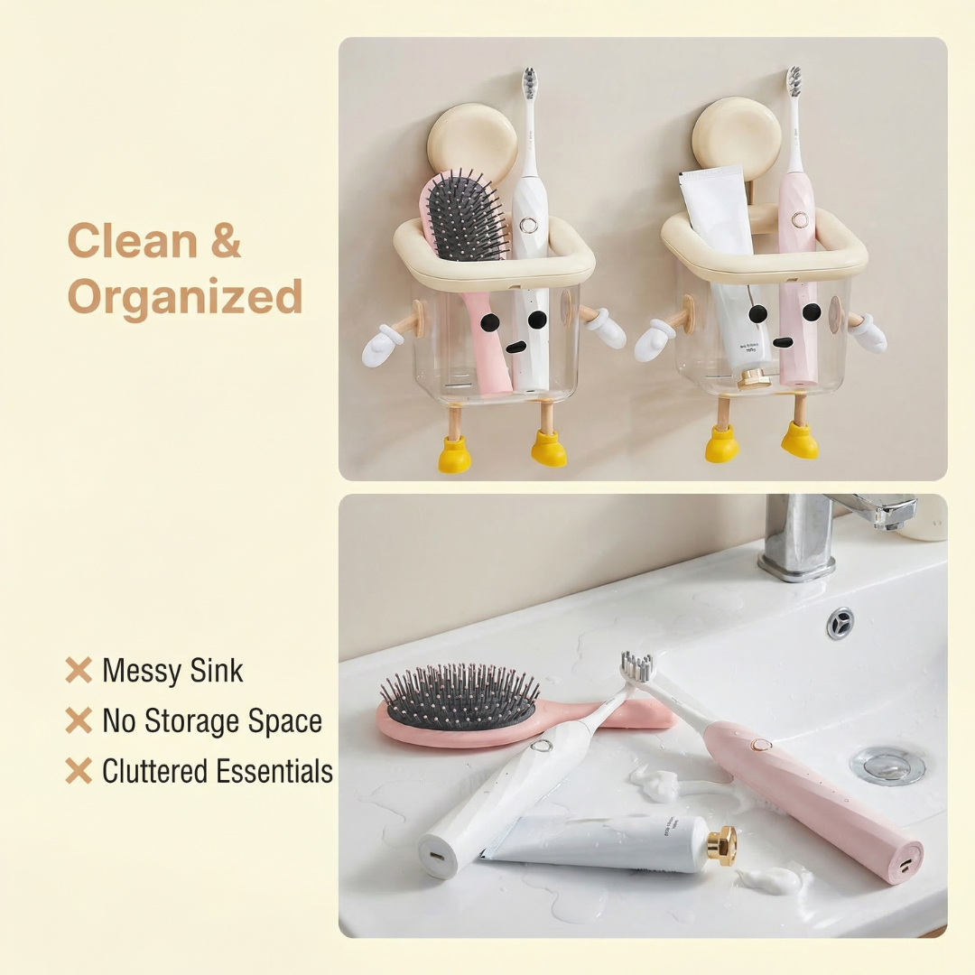 Wall-Mounted Bathroom Storage Box with Suction Cup