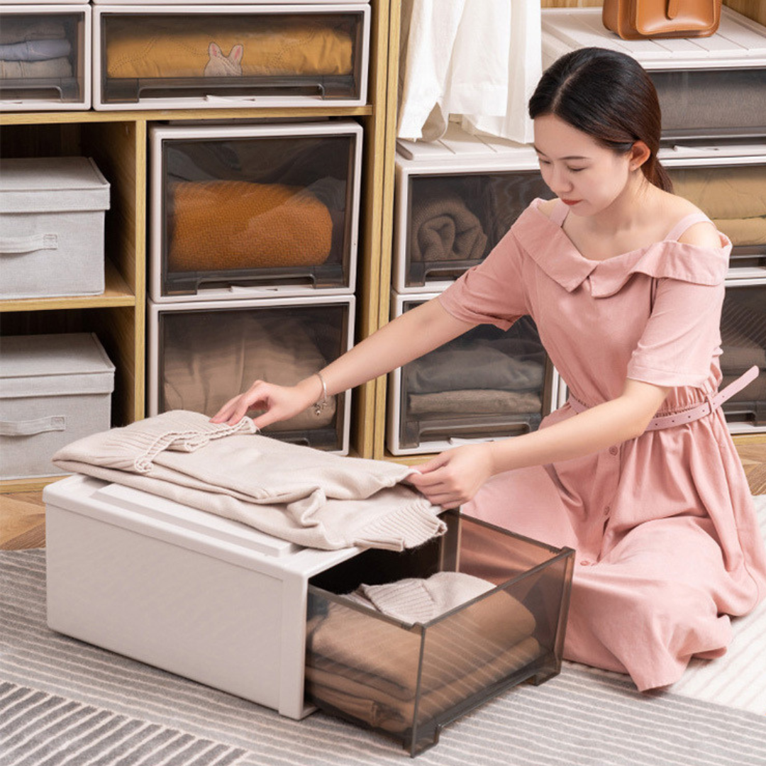 Transparent Stackable Drawer Storage Organizer Box