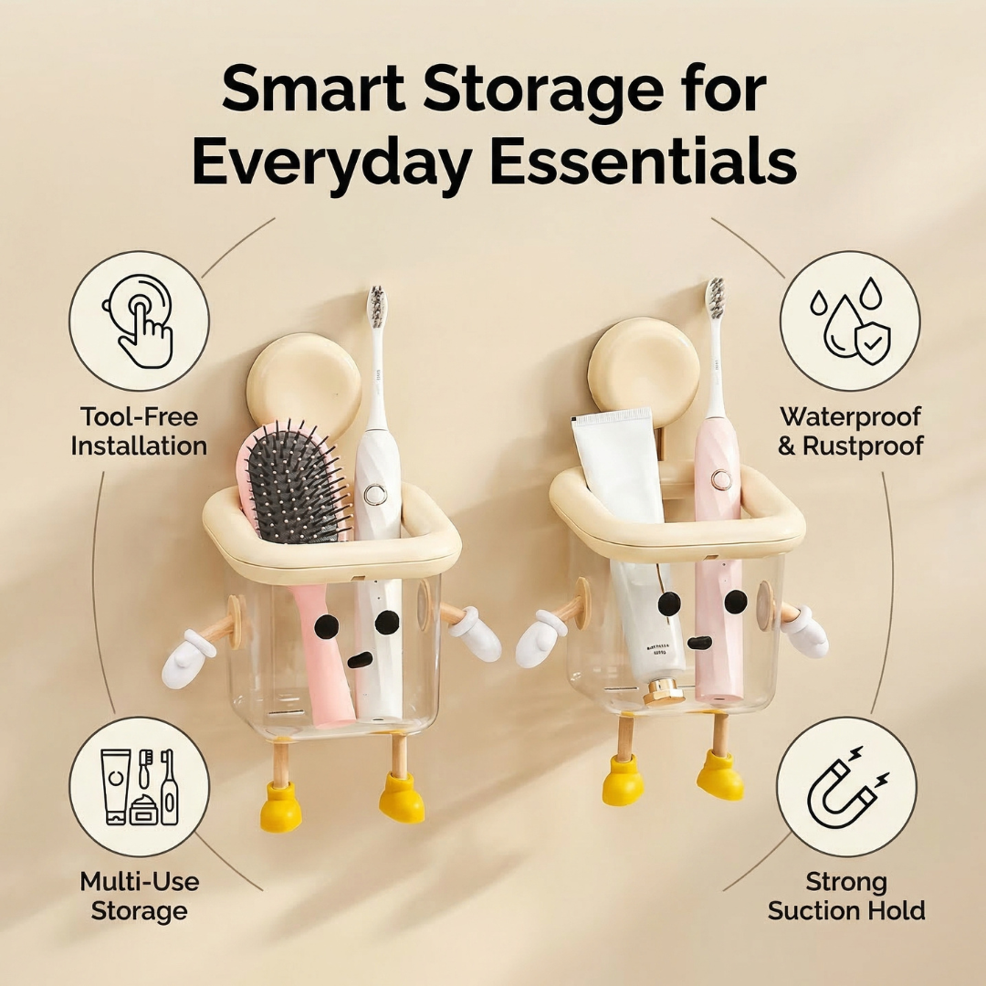 Wall-Mounted Bathroom Storage Box with Suction Cup