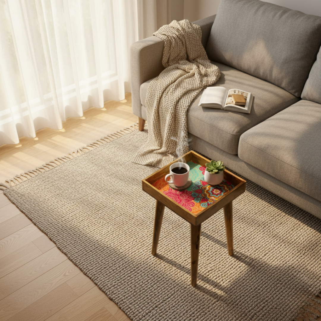 Elegant Wooden Handcrafted Designer Table with Meena Work Epoxy Finish